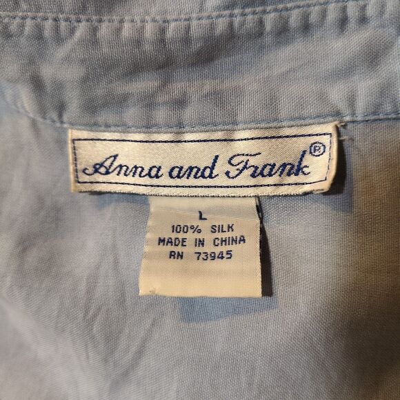 Anna & Frank Womens L 100% Silk Sleeveless Collared Blouse Blue Top Pockets - Picture 4 of 10